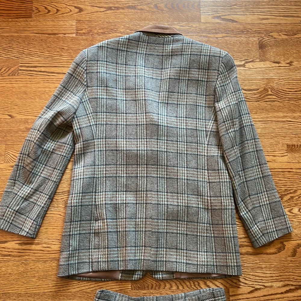 Country Shop Vintage Three Piece Wool Plaid and Suede Trim Suit - Picture 10 of 13